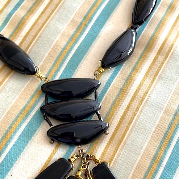 Vintage Chicos black long necklace with nuts and brass wrapped pieces of bone - Picture 11 of 12